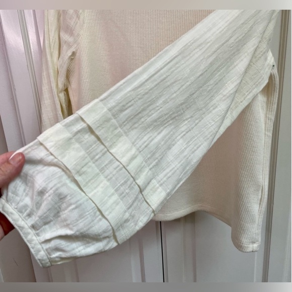#Madewell Weave Mix Mock Neck Bubble Sleeve Top Cream Mixed Media - Picture 6 of 6